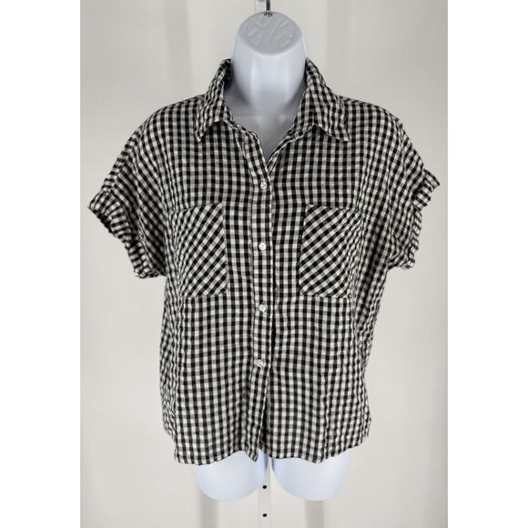 sim & sam Tops - Black and white gingham button-down shirt